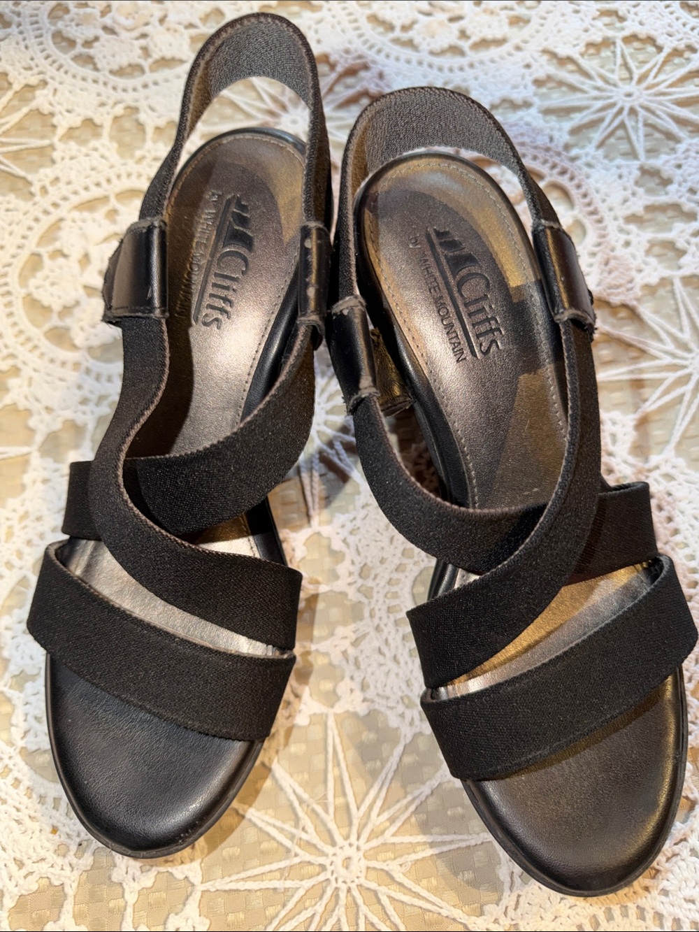 Cliffs by WHITE MOUNTAIN Black Elastic Strap Slingback Heels
